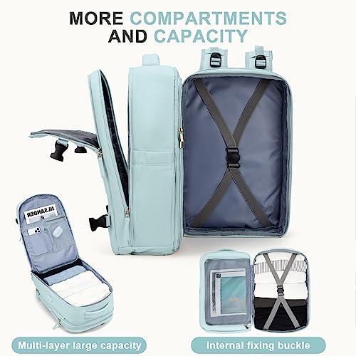 Large Travel Backpack For Women Men, Carry On Backpack,Hiking Backpack Waterproof Outdoor Sports Rucksack Casual Daypack Fit 15.6 Inch Laptop with USB Charging Port Shoes Compartment(Blue Expansion)