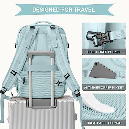 Large Travel Backpack For Women Men, Carry On Backpack,Hiking Backpack Waterproof Outdoor Sports Rucksack Casual Daypack Fit 15.6 Inch Laptop with USB Charging Port Shoes Compartment(Blue Expansion)