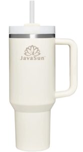 javasun 40 oz tumbler with handle and straw lid, quencher h2.0 flow, stainless steel insulated tumbler water bottles, travel mug for hot and cold for water, iced tea or coffee (light cream)