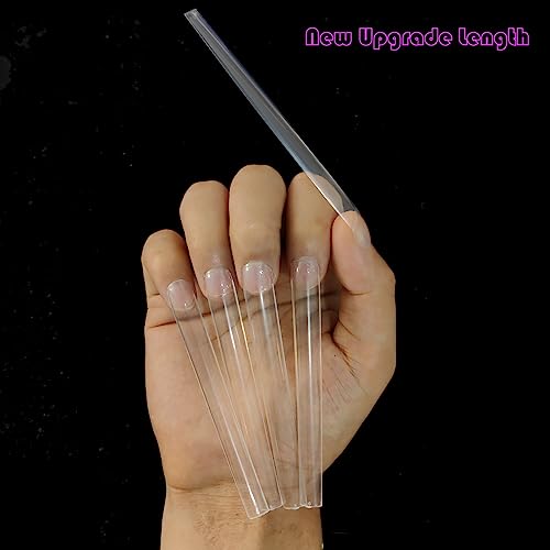 HWHUNO 5XL Extra Long Square Full Cover Nail Tips No Curved,3.9" Tapered Straight Square Nail Tips for Nails Salon Home DIY Professional,False Nails Press on Nail Tips Clear, 240Pcs(12Size)