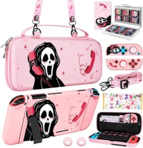 xinocy for nintendo switch 9 in 1 storage accessories kit with travel carrying case+switch protective cover+game case holder+strap+sticker+2 joycon shells+2 thumb caps cute funny for girls kids p
