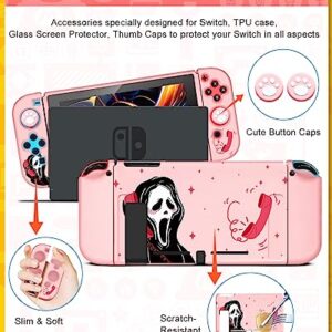 Xinocy for Nintendo Switch 9 in 1 Storage Accessories Kit with Travel Carrying Case+Switch Protective Cover+Game Case Holder+Strap+Sticker+2 Joycon Shells+2 Thumb Caps Cute Funny for Girls Kids p