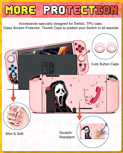 Xinocy for Nintendo Switch 9 in 1 Storage Accessories Kit with Travel Carrying Case+Switch Protective Cover+Game Case Holder+Strap+Sticker+2 Joycon Shells+2 Thumb Caps Cute Funny for Girls Kids p