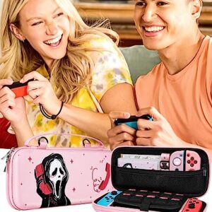 Xinocy for Nintendo Switch 9 in 1 Storage Accessories Kit with Travel Carrying Case+Switch Protective Cover+Game Case Holder+Strap+Sticker+2 Joycon Shells+2 Thumb Caps Cute Funny for Girls Kids p