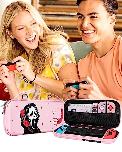 Xinocy for Nintendo Switch 9 in 1 Storage Accessories Kit with Travel Carrying Case+Switch Protective Cover+Game Case Holder+Strap+Sticker+2 Joycon Shells+2 Thumb Caps Cute Funny for Girls Kids p