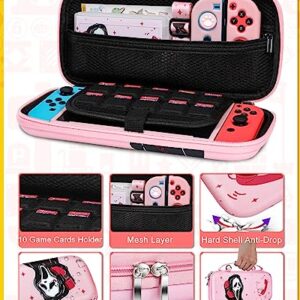 Xinocy for Nintendo Switch 9 in 1 Storage Accessories Kit with Travel Carrying Case+Switch Protective Cover+Game Case Holder+Strap+Sticker+2 Joycon Shells+2 Thumb Caps Cute Funny for Girls Kids p