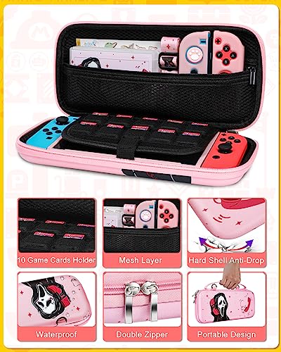 Xinocy for Nintendo Switch 9 in 1 Storage Accessories Kit with Travel Carrying Case+Switch Protective Cover+Game Case Holder+Strap+Sticker+2 Joycon Shells+2 Thumb Caps Cute Funny for Girls Kids p