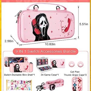 Xinocy for Nintendo Switch 9 in 1 Storage Accessories Kit with Travel Carrying Case+Switch Protective Cover+Game Case Holder+Strap+Sticker+2 Joycon Shells+2 Thumb Caps Cute Funny for Girls Kids p