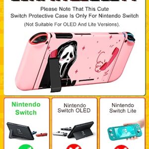 Xinocy for Nintendo Switch 9 in 1 Storage Accessories Kit with Travel Carrying Case+Switch Protective Cover+Game Case Holder+Strap+Sticker+2 Joycon Shells+2 Thumb Caps Cute Funny for Girls Kids p