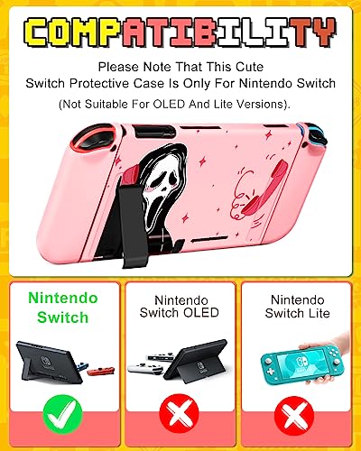 Xinocy for Nintendo Switch 9 in 1 Storage Accessories Kit with Travel Carrying Case+Switch Protective Cover+Game Case Holder+Strap+Sticker+2 Joycon Shells+2 Thumb Caps Cute Funny for Girls Kids p