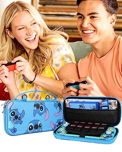 Xinocy for Nintendo Switch Lite 7 in 1 Storage Accessories Kit with Travel Carrying Case+Switch Lite Protective Cover+Game Case Holder+Strap+Sticker+2 Thumb Caps Cute Shell for Boys Kids Girls -Stit