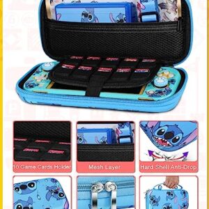 Xinocy for Nintendo Switch Lite 7 in 1 Storage Accessories Kit with Travel Carrying Case+Switch Lite Protective Cover+Game Case Holder+Strap+Sticker+2 Thumb Caps Cute Shell for Boys Kids Girls -Stit