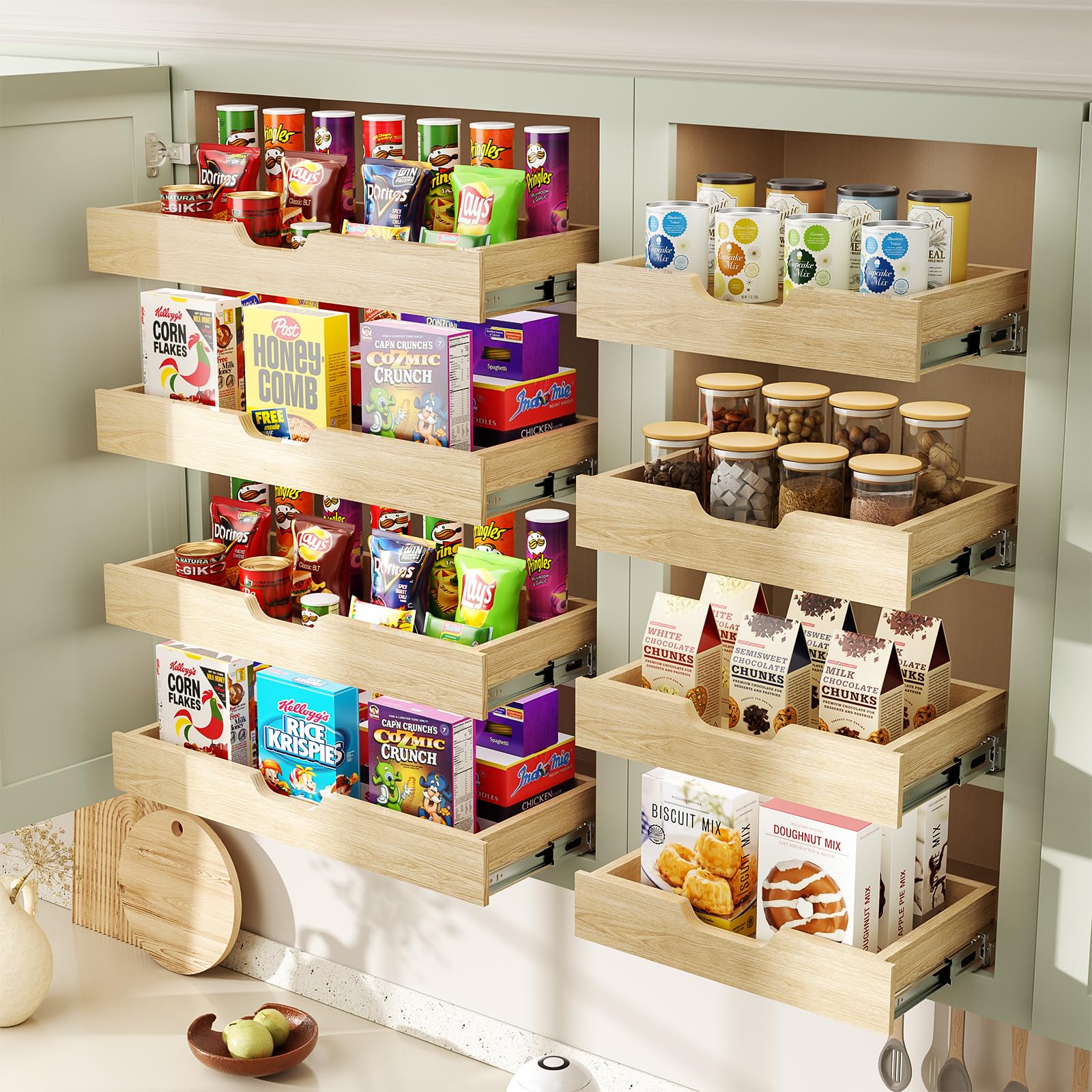 LOVMOR Soft Close Wood Pull Out Cabinet Organizer 22½” W x 10 ³/₁₀” D, Slide Out Cabinet Organizer with Full Extension Rail Slides Pull Out Drawer for Wall Cabinets and Pantry