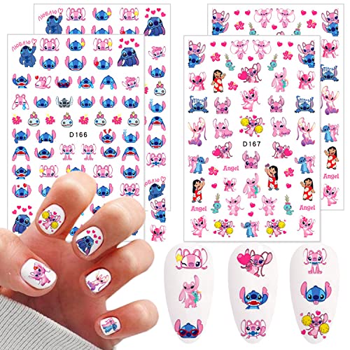 Cute Nail Art Stickers Decals 3D Self Adhesive Cute Cartoon Nail Stickers Designer Nail Stickers Cute Nail Art Charm Anime Nail Decals Cartoon Nail Stickers for Women Girls Nail Decoration 4 Sheets