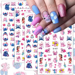 Cute Nail Art Stickers Decals 3D Self Adhesive Cute Cartoon Nail Stickers Designer Nail Stickers Cute Nail Art Charm Anime Nail Decals Cartoon Nail Stickers for Women Girls Nail Decoration 4 Sheets