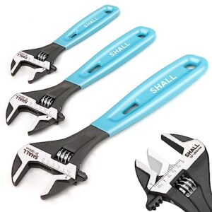 shall 3-piece adjustable wrench set, 10/8/6 inch cr-v steel wrench with cushion grip, wide jaw black oxide wrench with laser-etched sae scales for home, garage, workshop and diy