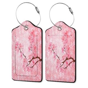 leather luggage tags for adults teens,2 pack cherry blossoms travel bag suitcase labels with stainless steel loop id tags card baggage bag label,spring flower