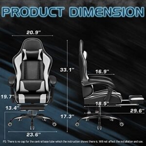 Homall Gaming Chair, Video Game Chair with Footrest and Massage Lumbar Support, Ergonomic Computer Chair Height Adjustable with Swivel Seat and Headrest (White)