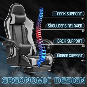 Homall Gaming Chair, Video Game Chair with Footrest and Massage Lumbar Support, Ergonomic Computer Chair Height Adjustable with Swivel Seat and Headrest (White)