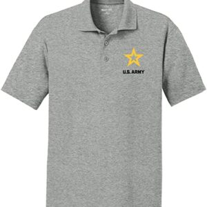 US Army Star Logo Black Chest Print Textured Polo Shirt, Large Grey