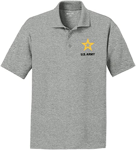 US Army Star Logo Black Chest Print Textured Polo Shirt, Large Grey