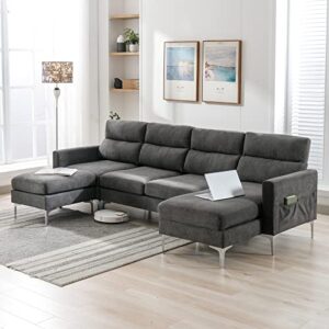 urred modular sectional sofa,convertible u shaped modular sectional couch with ottomans,6 seat oversized sofa couch with chaise for living room, grey