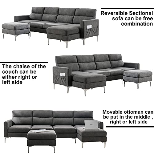 URRED Modular Sectional Sofa,Convertible U Shaped Modular Sectional Couch with Ottomans,6 Seat Oversized Sofa Couch with Chaise for Living Room, Grey