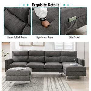 URRED Modular Sectional Sofa,Convertible U Shaped Modular Sectional Couch with Ottomans,6 Seat Oversized Sofa Couch with Chaise for Living Room, Grey