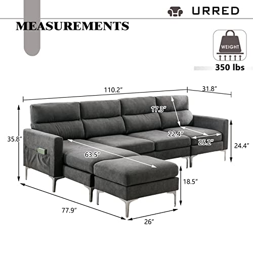 URRED Modular Sectional Sofa,Convertible U Shaped Modular Sectional Couch with Ottomans,6 Seat Oversized Sofa Couch with Chaise for Living Room, Grey