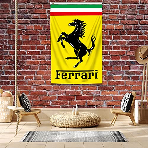 Kasflag Ferrari Flag Banner Vertical Yellow (3x5ft,Heavy Duty, Durable 150D Polyester) Brass Grommets For Outdoor Room Man Cave