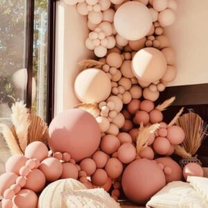 162 piece Dusty Retro Colors Balloon Arch double stuffed with a balloon arch garland kit, Retro Dusty Pink, Retro Apricot, Matte cream peach and chrome rose gold