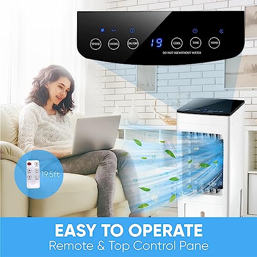 Portable Air Conditioners | 3-IN-1 Air Conditioner Portable for Room | Evaporative Air Cooler AC Unit Swamp Cooler | Portable AC Air Conditioner with Humidifier, Remote, 3 Speed, 8H Timer, Big 8L Tank