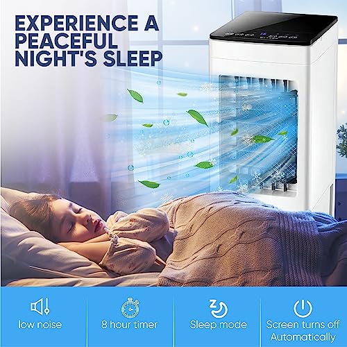 Portable Air Conditioners | 3-IN-1 Air Conditioner Portable for Room | Evaporative Air Cooler AC Unit Swamp Cooler | Portable AC Air Conditioner with Humidifier, Remote, 3 Speed, 8H Timer, Big 8L Tank