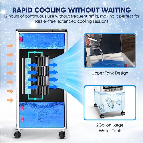 Portable Air Conditioners | 3-IN-1 Air Conditioner Portable for Room | Evaporative Air Cooler AC Unit Swamp Cooler | Portable AC Air Conditioner with Humidifier, Remote, 3 Speed, 8H Timer, Big 8L Tank