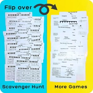 Travel Games For Families: Highway Game, 36 Unique Games, Reusable Laminated Cards with Dry Erase Markers, Kid Scavenger Hunt Game, Multiplayer Games for Kids, Car and Airplane Approved