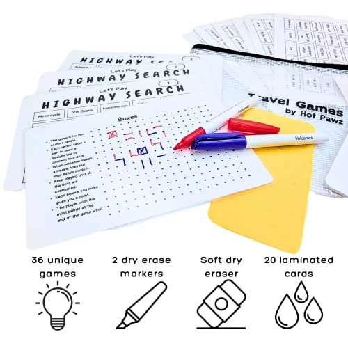 Travel Games For Families: Highway Game, 36 Unique Games, Reusable Laminated Cards with Dry Erase Markers, Kid Scavenger Hunt Game, Multiplayer Games for Kids, Car and Airplane Approved