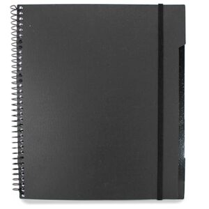 confetti spiral notebook - hole punched - 4 removable dividers, spill proof cover, closing elastic band, storage pocket - sturdy bound notepad, school & office supplies - 200 sheets - black