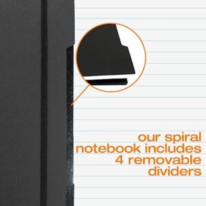Confetti Spiral Notebook - Hole Punched - 4 Removable Dividers, Spill Proof Cover, Closing Elastic Band, Storage Pocket - Sturdy Bound Notepad, School & Office Supplies - 200 Sheets - Black