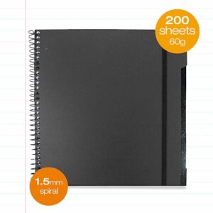Confetti Spiral Notebook - Hole Punched - 4 Removable Dividers, Spill Proof Cover, Closing Elastic Band, Storage Pocket - Sturdy Bound Notepad, School & Office Supplies - 200 Sheets - Black