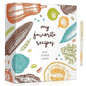 recipe book for own recipes 11.4" x 11.8", recipe book, recipe binder with 30 full doble-side sheets and 30 plastic sleeves, blank recipe book recipe book to write your own recipes with matching pen.