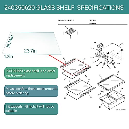 240350620 Glass Shelf 23.67in*16.14in Compatible with crosley, frigidaire, kelvinator, kenmore, white-westinghouse Refrigerator,Replaces PD00000513, 240350656, 240443904, 241711227, 891122, AP2115933