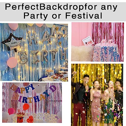 3 Pack Gold Foil Fringe Backdrop Curtains，3.3 ft x 8.2 ft Gold Door Streamers ，Gold foil Fringe Curtain Backdrop,for Photo Background Party Decorations, Graduation Decorations