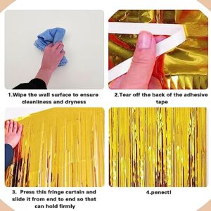 3 Pack Gold Foil Fringe Backdrop Curtains，3.3 ft x 8.2 ft Gold Door Streamers ，Gold foil Fringe Curtain Backdrop,for Photo Background Party Decorations, Graduation Decorations