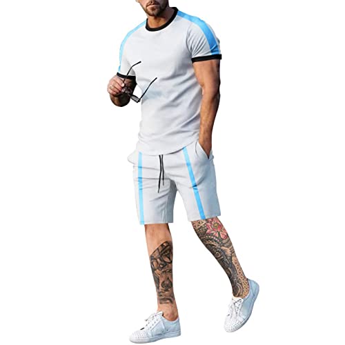 Resort Wear for Men 2023 Mens Shirt and Short Sets 2023 Spring/summer Menswear Short Combo Blue Set with Throwers Tool Gifts for Men Short Circuit Tshirt Muslim Clothing for Men Running Tights for Men