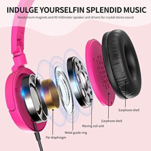 AUOUA Life On Music Headphones with Microphone, Lightweight and Folding Wired 3.5mm Stereo Headsets for Kids Teens, Adjustable Headband Stereo Headset for Computer Ipad Android Phone