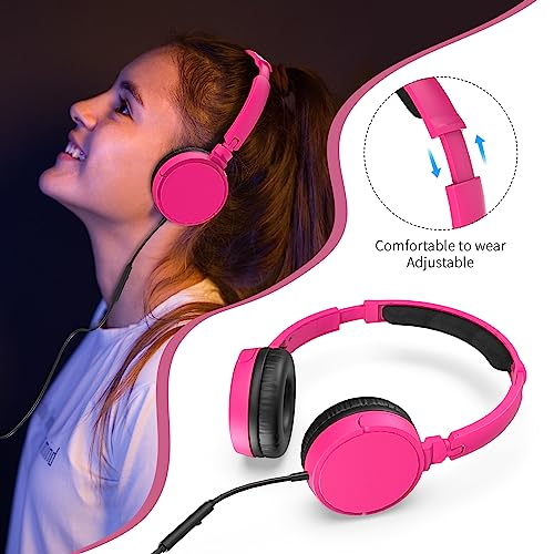 AUOUA Life On Music Headphones with Microphone, Lightweight and Folding Wired 3.5mm Stereo Headsets for Kids Teens, Adjustable Headband Stereo Headset for Computer Ipad Android Phone