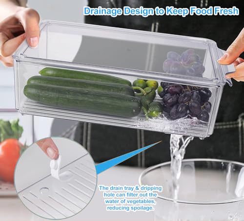 KUMD 10 Pack Fridge Organizers and Storage, Stackable Refrigerator Organizer Bins with Lids, BPA-Free Produce Fruit Storage Containers for Fridge Organizers, for Food, Drinks, Vegetable