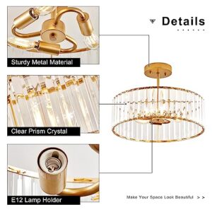 VIOLOEMI Modern Gold Semi Flush Mount Ceiling Light Crystal 3-Light Living Room Ceiling Lamp 15.75 Inch Kitchen Light Fixture for Bedroom Dinner Room Bathroom Entryway (Bulb Not Include)