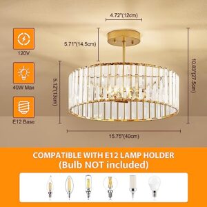 VIOLOEMI Modern Gold Semi Flush Mount Ceiling Light Crystal 3-Light Living Room Ceiling Lamp 15.75 Inch Kitchen Light Fixture for Bedroom Dinner Room Bathroom Entryway (Bulb Not Include)