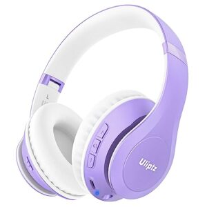 uliptz wireless bluetooth headphones, 65h playtime, 6eq sound modes, hifi stereo over ear headphones with microphone, foldable bluetooth 5.3 headphones for travel/office/cellphone/pc (purple)